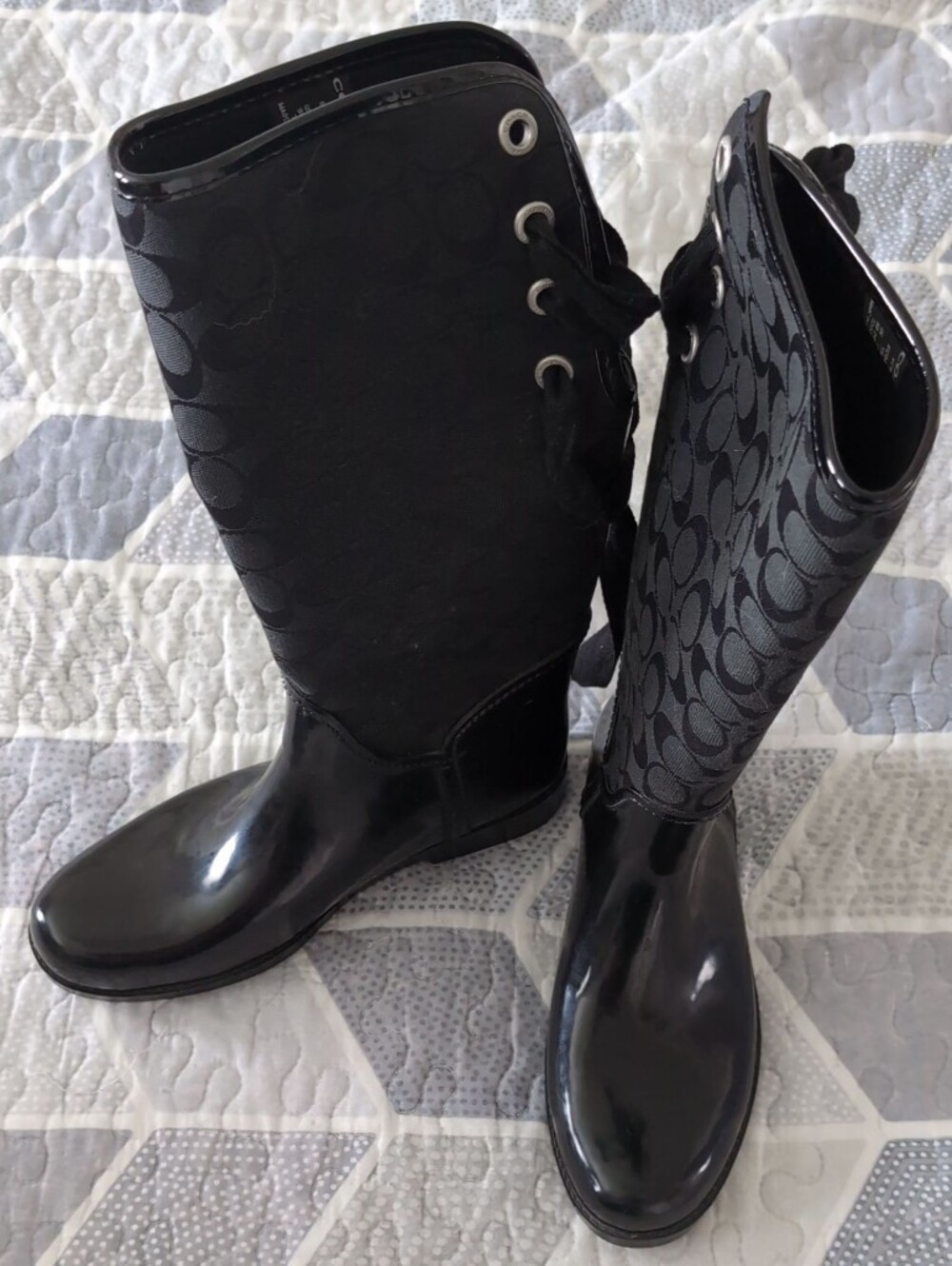 Coach Black Tristee Rain Boots, Womens 9